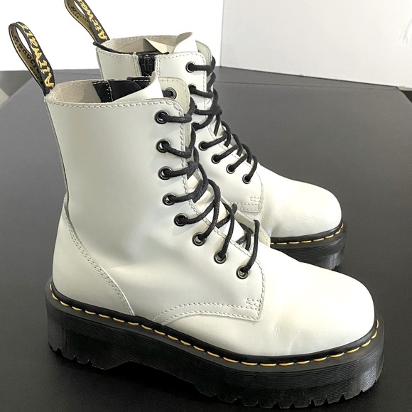 Dr. Martens Jadon Platform Lace Up Combat Boots White Leather Chunky Feminine - Picture 6 of 15